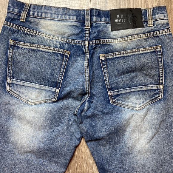 Rogue Vintage distressed street ripped blue red jeans, size 38 x 33 - Picture 6 of 11